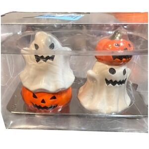Halloween Ceramic Ghost Pumpkin Salt and Pepper Shaker Set Holiday Decor